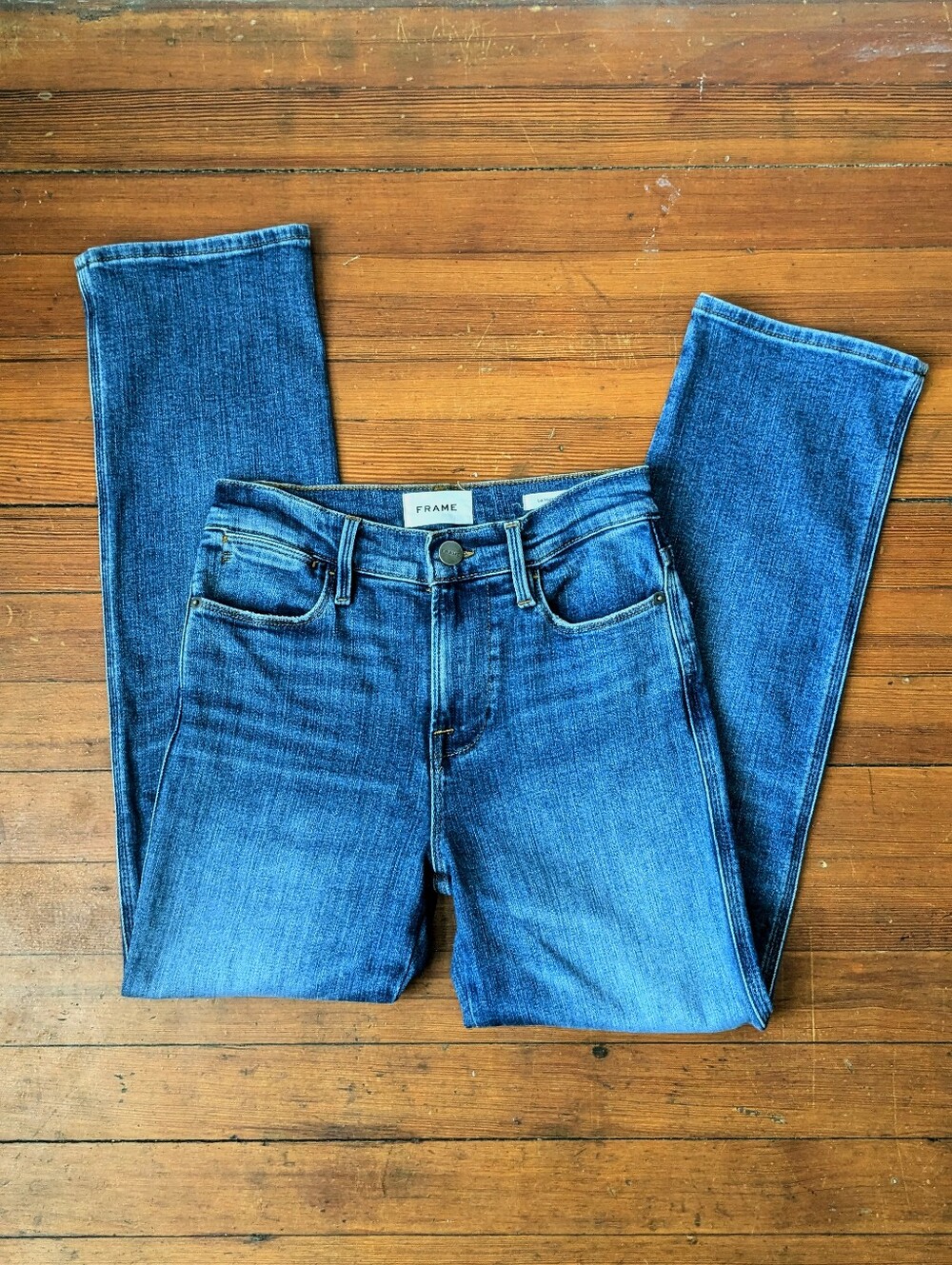 FRAME Denim Medium Blue "Le High Straight" Stretch Ankle Jeans Size 25 - Picture 3 of 10